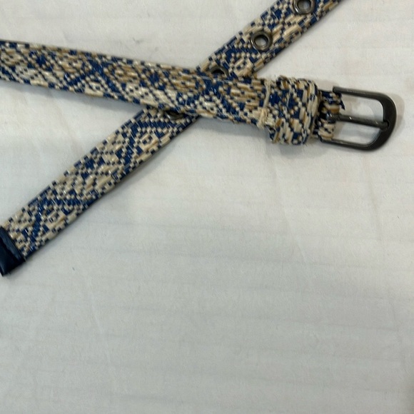 Blue and Cream Woven thin Belt with Metal  Buckle about 43” long - Picture 1 of 9